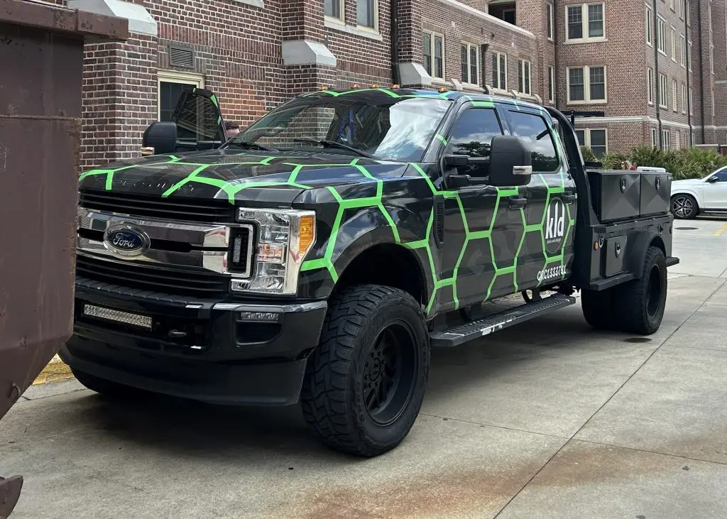 Custom contractor outfitted Ford F350 cab and chassis flatbed